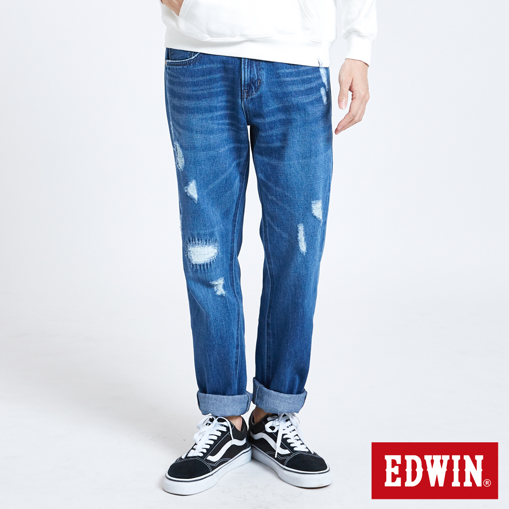 EDWIN 503補釘加工直筒牛仔褲-男-中古藍
