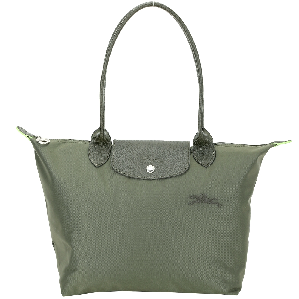 LONGCHAMP Le Pliage Green 小款 奔馬刺繡長提把水餃包(森林綠)