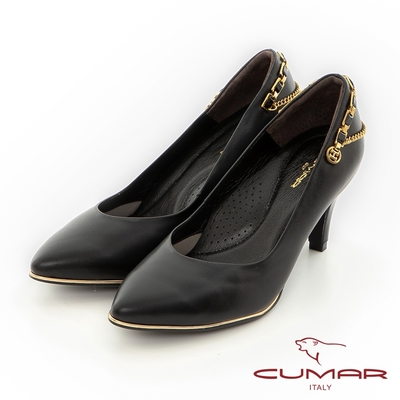 【CUMAR】尖頭金屬鍊條裝飾高跟鞋-黑