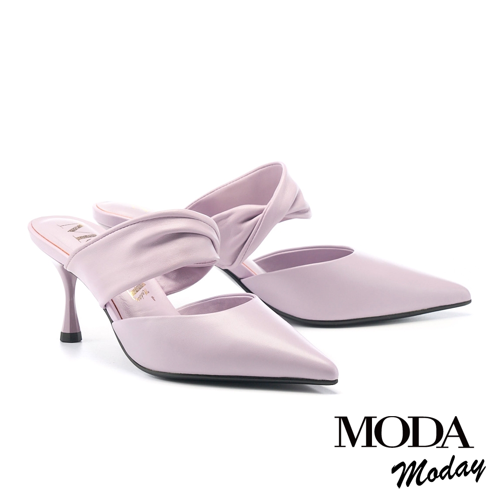 穆勒鞋 MODA MODAY  迷人扭結尖頭羊皮高跟穆勒拖鞋－紫