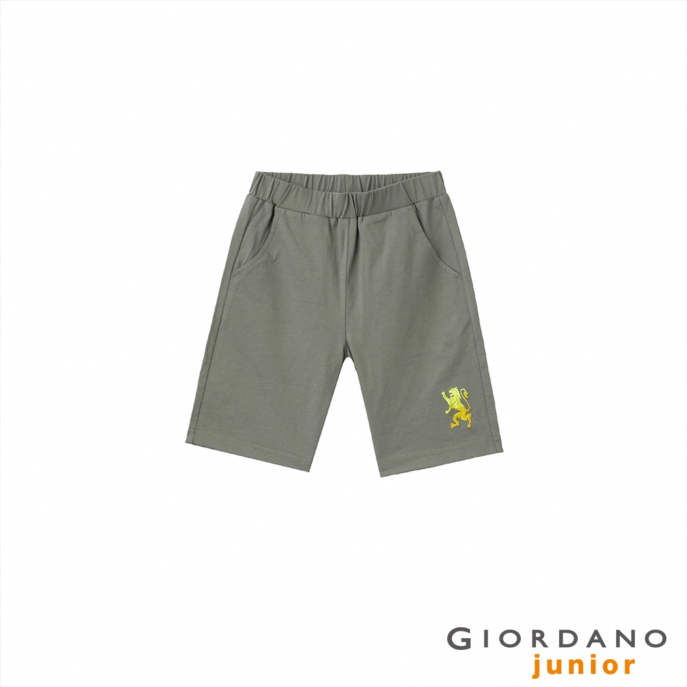 GIORDANO 童裝勝利獅王刺繡短褲 - 04 昏灰