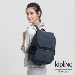 Kipling 深藍素面拉鍊掀蓋後背包-CITY PACK