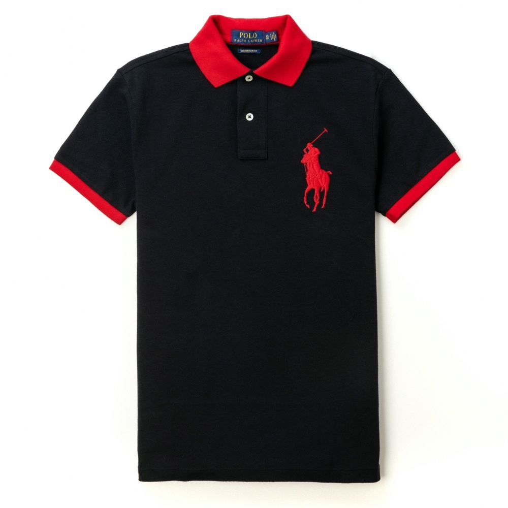 Polo Ralph Lauren 經典電繡大馬立領印刷短袖Polo衫(CustomSlim)-黑色