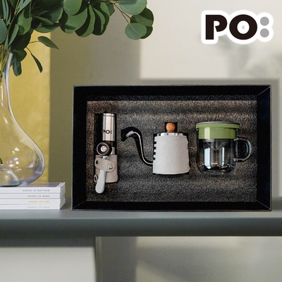 【PO:Selected】丹麥手沖咖啡三件禮盒組2.0(咖啡壺-灰/玻璃杯350ml-黑綠/咖啡磨2.0)
