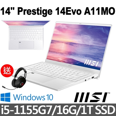 msi微星 Prestige 14Evo A11MO-059TW 14吋 創作者筆電 (i5-1155G7/16G/1T SSD/Win10/白-送電競耳機)