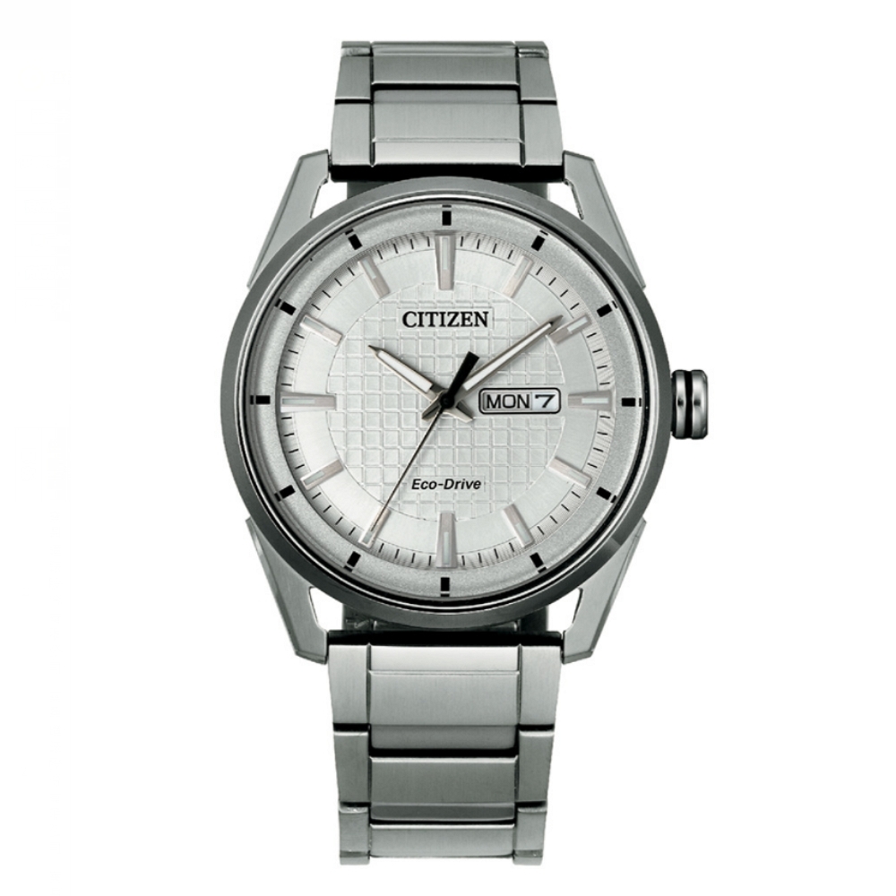 CITIZEN星辰 PAIR系列 光動能時尚格稜腕錶-銀 42mm/AW0080-57A