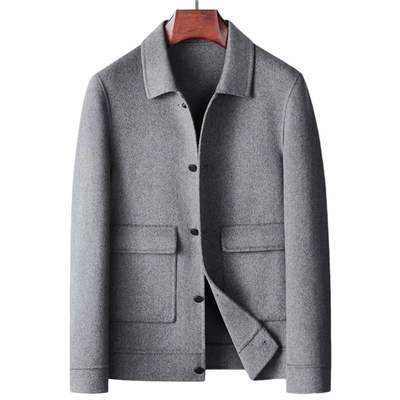 [巴黎精品]毛呢外套短版大衣-羊毛大口袋純色簡約男外套2色p1ac22