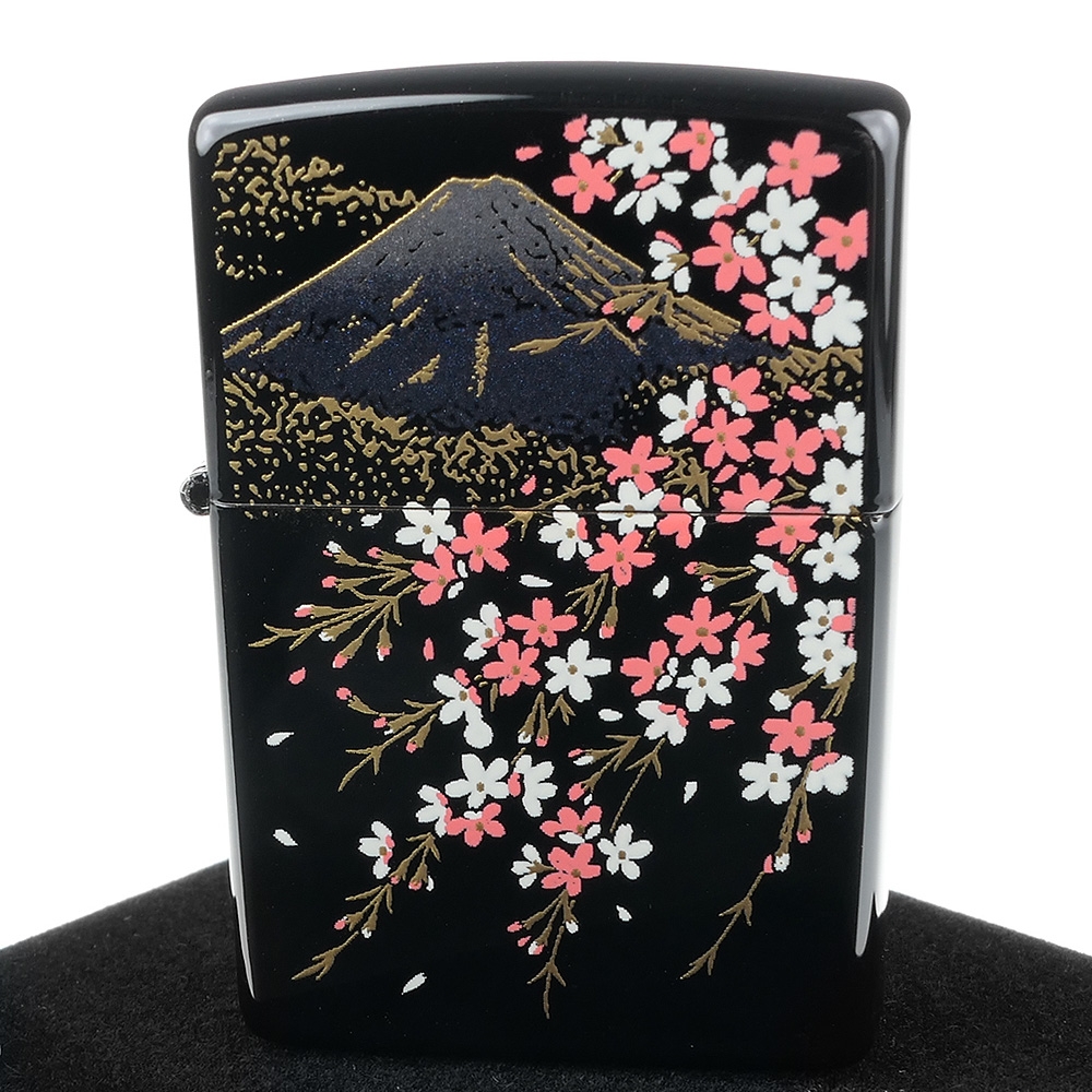 ZIPPO 日系~本金蒔繪 富士山與櫻花-傳統工藝加工打火機