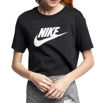 Nike AS NSW TEE ESSNTL CRP ICN FT 女款 黑色 LOGO 短版 休閒 短袖 BV6176-010
