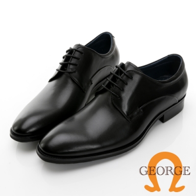 GEORGE 喬治皮鞋經典系列 真皮圓頭素面木紋紳士鞋 -黑 115014CZ