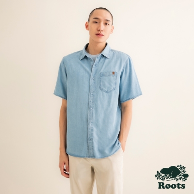 Roots 男裝- CHAMBRAY短袖襯衫-淺藍色
