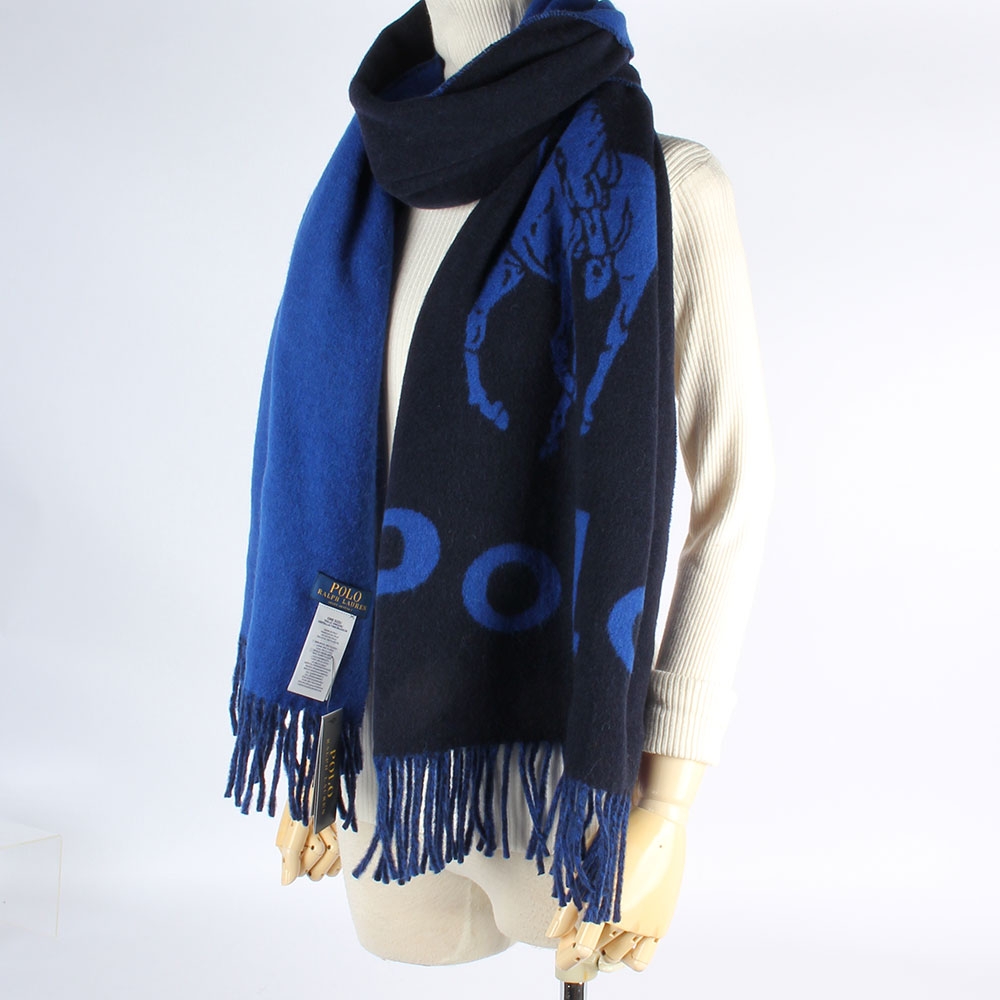 RALPH LAUREN POLO 經典大馬LOGO雙色羊毛大款圍巾披肩(190X50cm)-任選 product image 1
