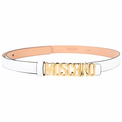 MOSCHINO 拋光金字母光滑小牛皮細版腰帶(白色)