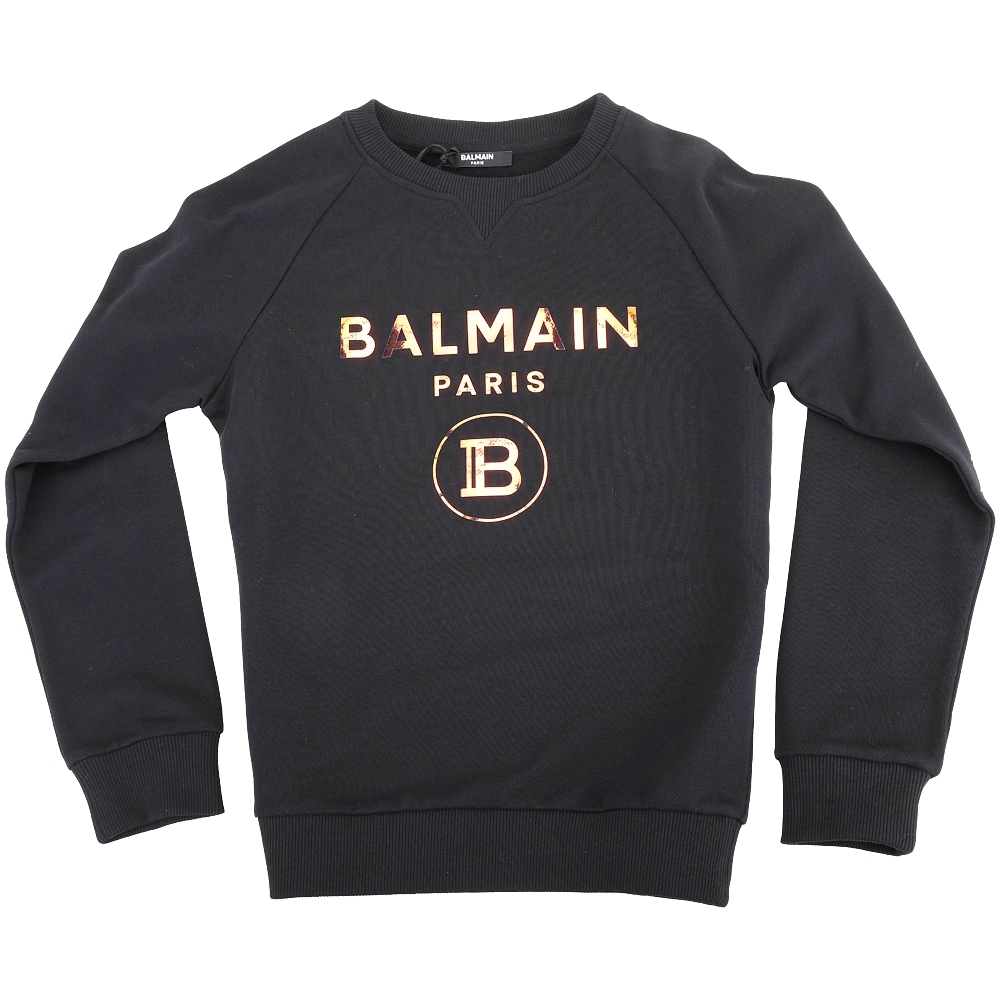 BALMAIN 童裝燙金品牌字母徽標黑色棉質上衣大學T | 精品服飾/鞋子