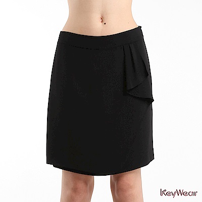 KeyWear奇威名品    時尚細緻荷葉褶邊層次短裙-黑色