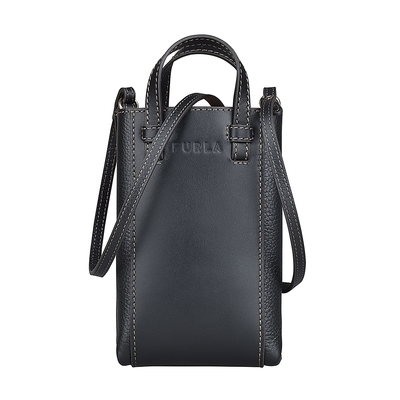 FURLA MIASTELLA壓印LOGO小牛皮垂直式手提斜背包(中/黑)