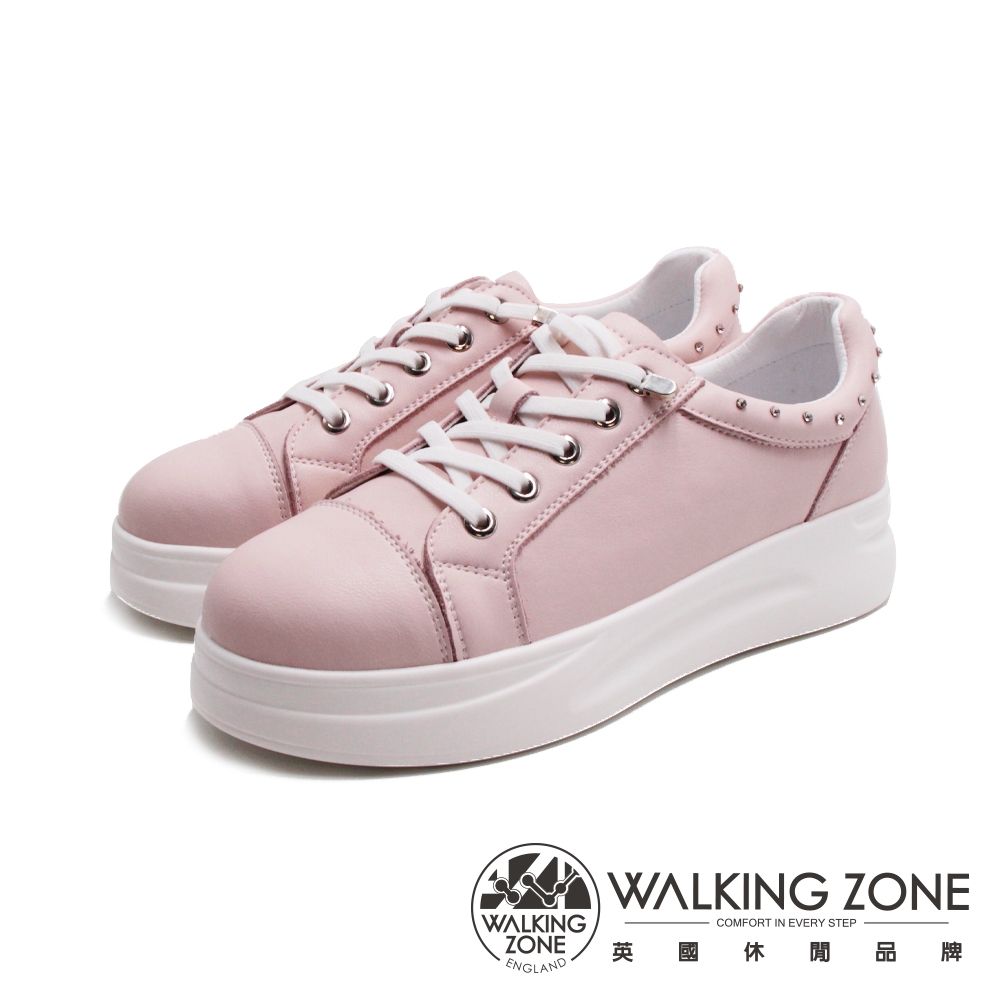 WALKING ZONE(女)極簡免綁帶休閒鞋 女鞋-粉色(另有白色)