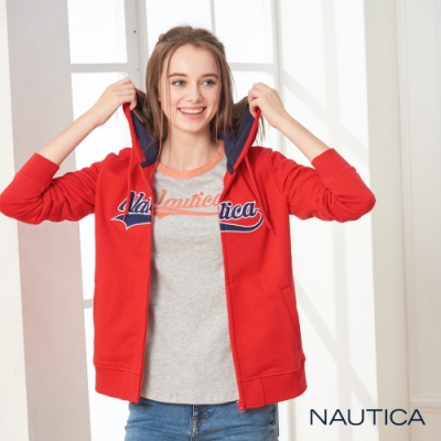 Nautica女裝經典LOGO磨毛連帽外套-亮紅