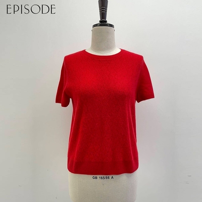 EPISODE - 簡約百搭柔軟羊絨混紡編織短袖針織衫125X53（亮紅）
