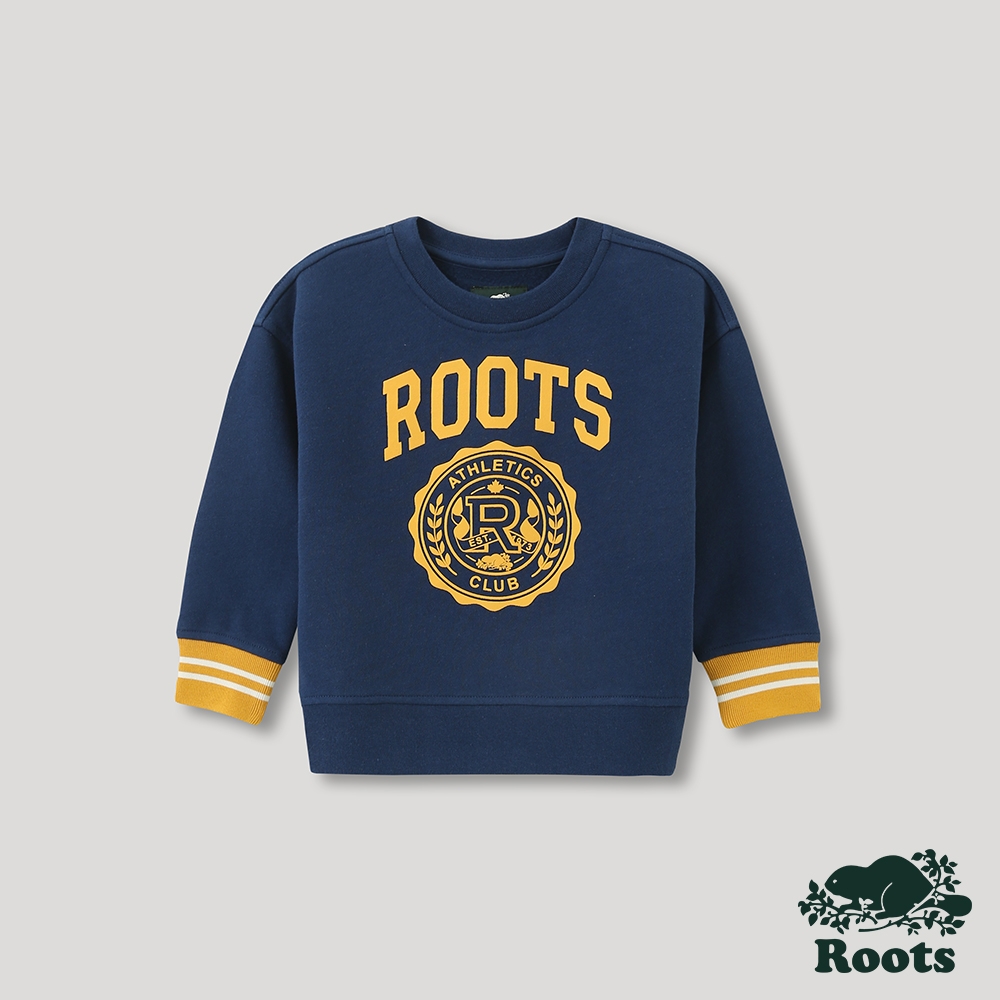 Roots 小童- 運動派對系列 品牌LOGO圓領上衣-藍色