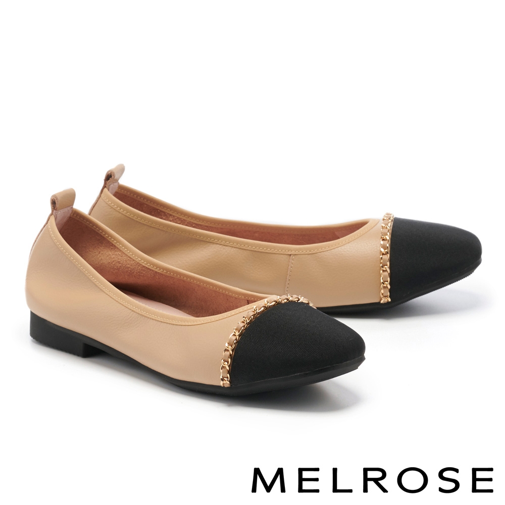 平底鞋 MELROSE 時髦撞色鏈條牛皮娃娃平底鞋－杏 product image 1