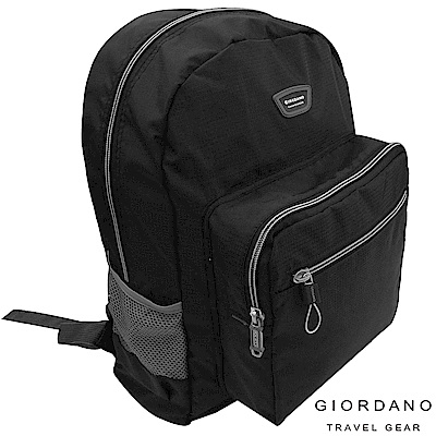 GIORDANO 佐丹奴休閒格紋折疊多功能後背包(經典黑)