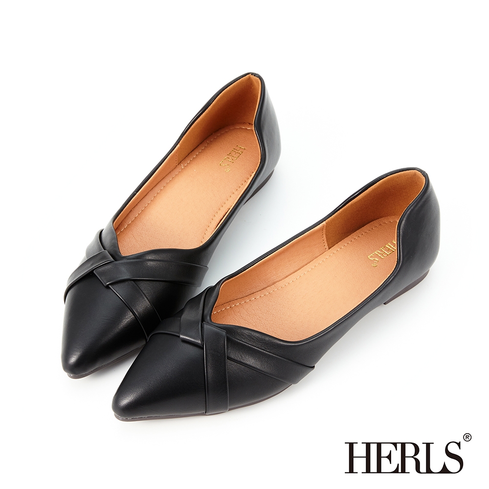 HERLS平底鞋 立體交錯線條造型尖頭平底鞋 黑色