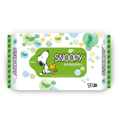 Snoopy 史努比 綠茶香氛濕紙巾 70 抽 X 12 包/組