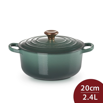 Le Creuset 典藏圓形鑄鐵鍋 20cm 2.4L 綠光森林 銅頭 法國製 湯鍋 燉鍋 (電磁爐 IH爐可用)