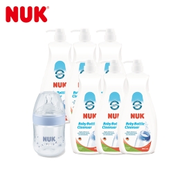 NUK奶瓶清潔液950ml-6入+PP奶瓶1入