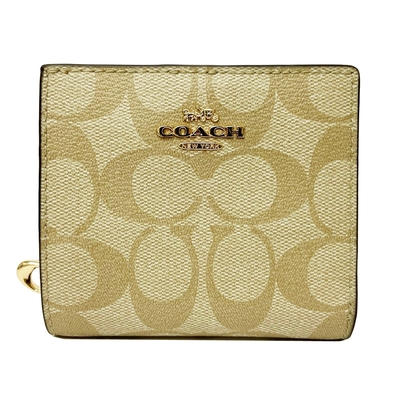 COACH 經典C LOGO字母C鈔票零錢袋短夾(卡其/米白)