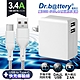 Dr.battery電池王5V 2.4A雙輸出USB充電器+高密編織 Type-C USB充電線100cm(淺灰) product thumbnail 1
