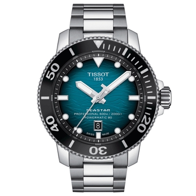 TISSOT 天梭 Seastar 2000海星系列 600米潛水機械錶-46mm/湖水綠/T1206071104100