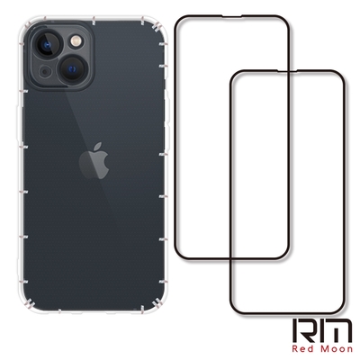 RedMoon APPLE iPhone13 mini 手機殼貼3件組 鏡頭全包式空壓殼+9H玻璃保貼2入