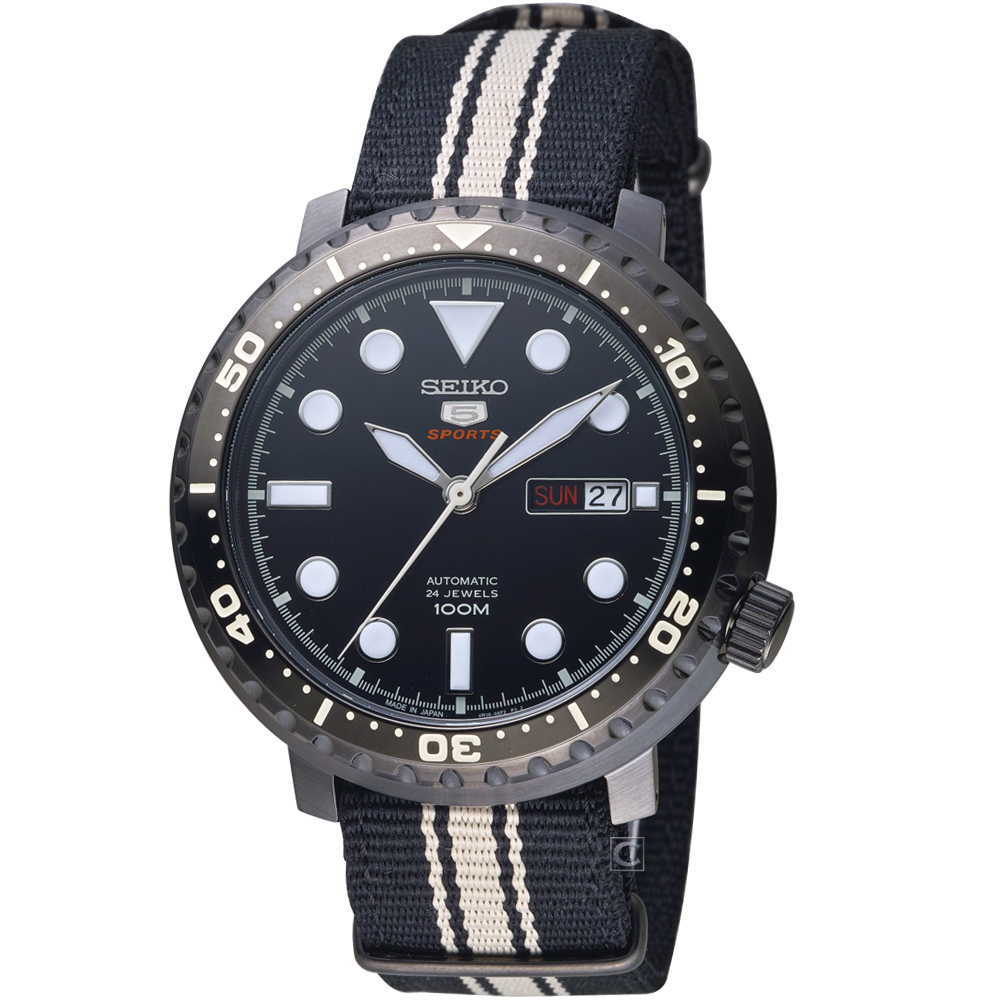 SEIKO精工5號復刻時尚機械腕錶(SRPC67J1)-黑帆布
