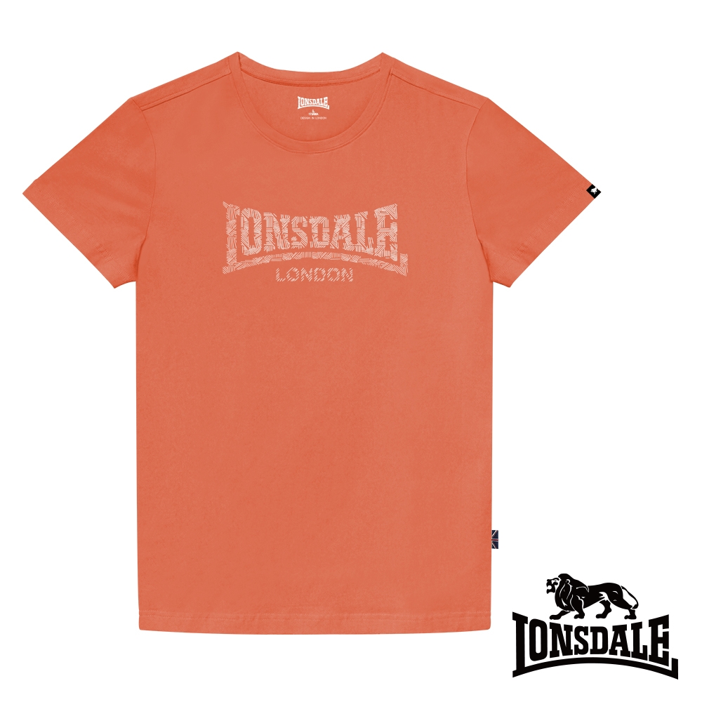 【LONSDALE 英國小獅】極簡植絨LOGO短袖T恤-橘色LT003