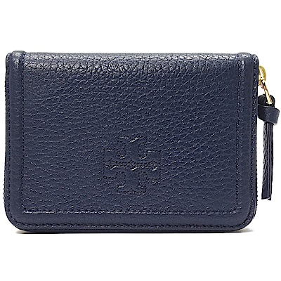 TORY BURCH THEA 經典LOGO牛皮拉鍊零錢包-深藍色