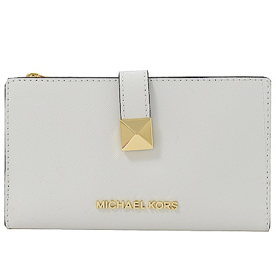 MICHAEL KORS KARLA 金屬鉚釘釦對開中長夾(白)