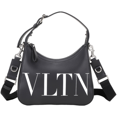 VALENTINO Rockstud VLTN 字母小牛皮斜/肩背腋下包(黑色)