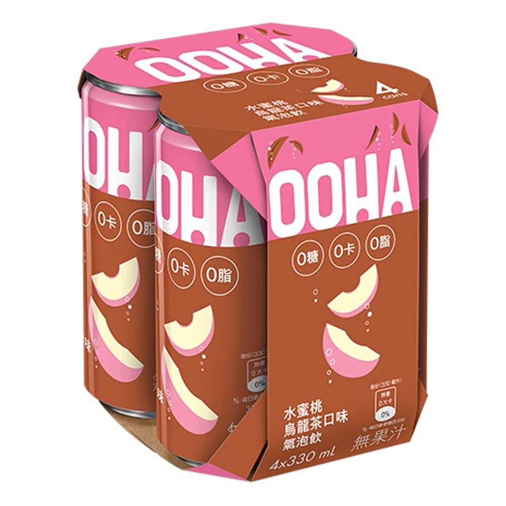 【OOHA】氣泡飲 水蜜桃烏龍茶 易開罐330ml x4入