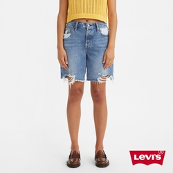 Levis 女款 501 90S高腰排釦直筒牛仔短褲 / 精工磨損刷破工藝