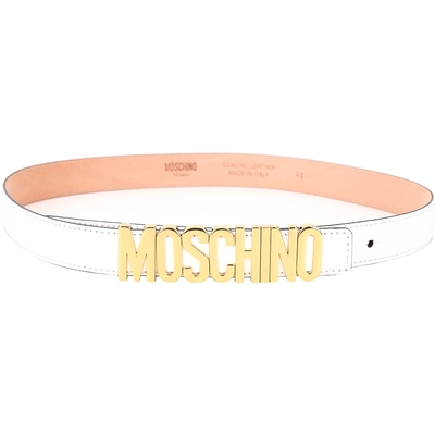 MOSCHINO 25mm 拋光金字母光滑小牛皮單釦腰帶(白色)