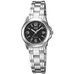 CASIO 卡西歐 簡約優雅 小巧時尚 日期 不鏽鋼手錶 黑色 LTP-1215A-1A 27mm