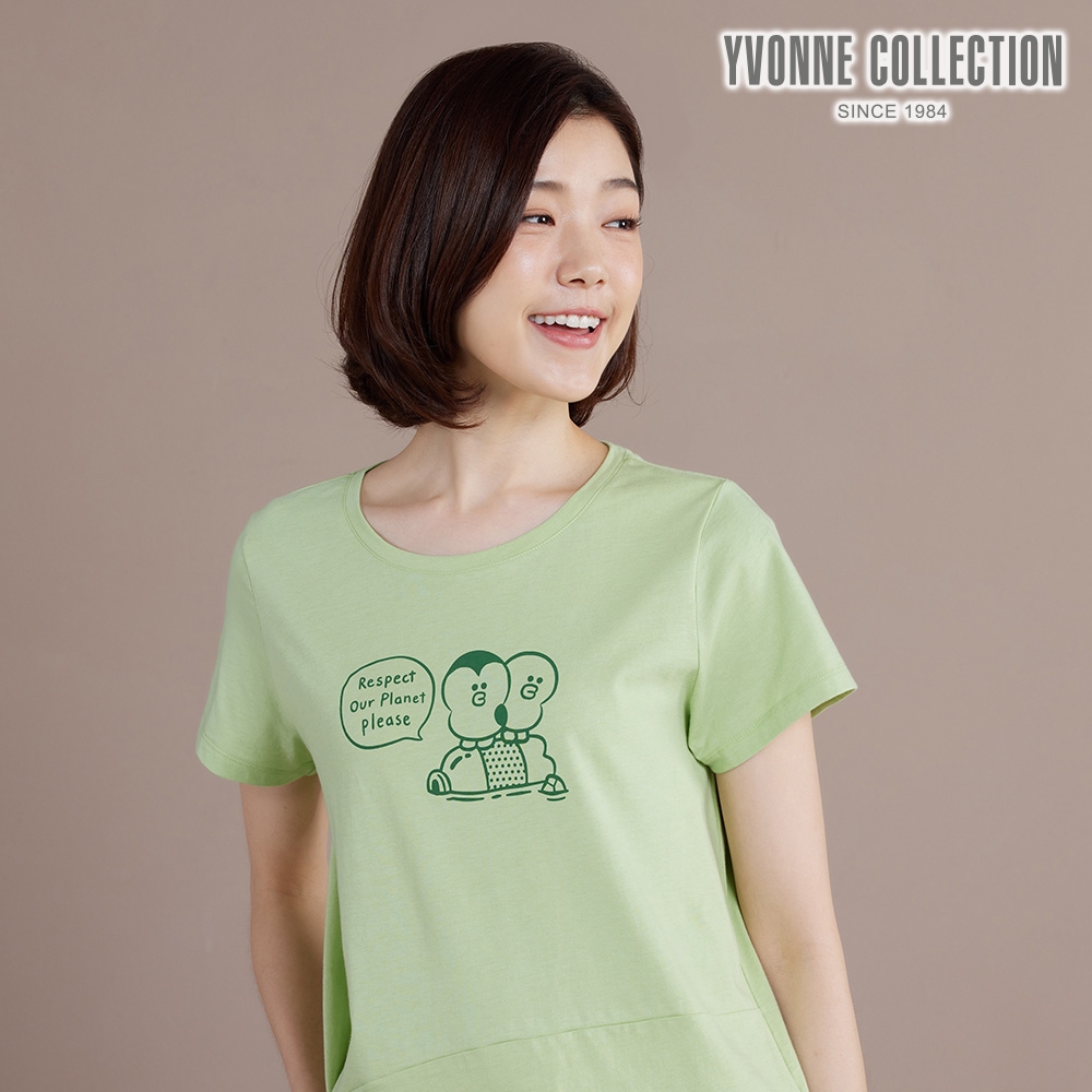 YVONNE 以旺傢飾 企鵝莎莉網印短袖上衣-若草綠（LINE FRIENDS）