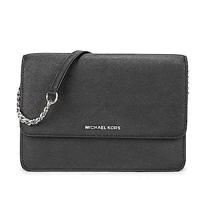 MICHAEL KORS DANIELA 防刮皮革銀鍊帶雙隔層翻蓋斜背包-大/黑色