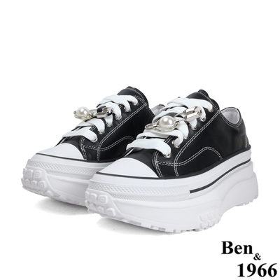 Ben&1966高級頭層牛皮流行厚底休閒鞋-黑(218151)