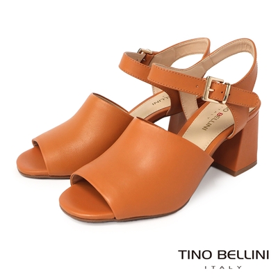 Tino Bellini 巴西進口盛夏法式復古魚口繫踝粗跟涼鞋-棕