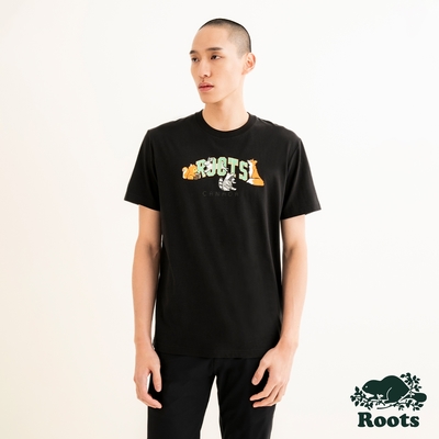 Roots 男裝- PIXEL ANIMAL 短袖T恤-黑色