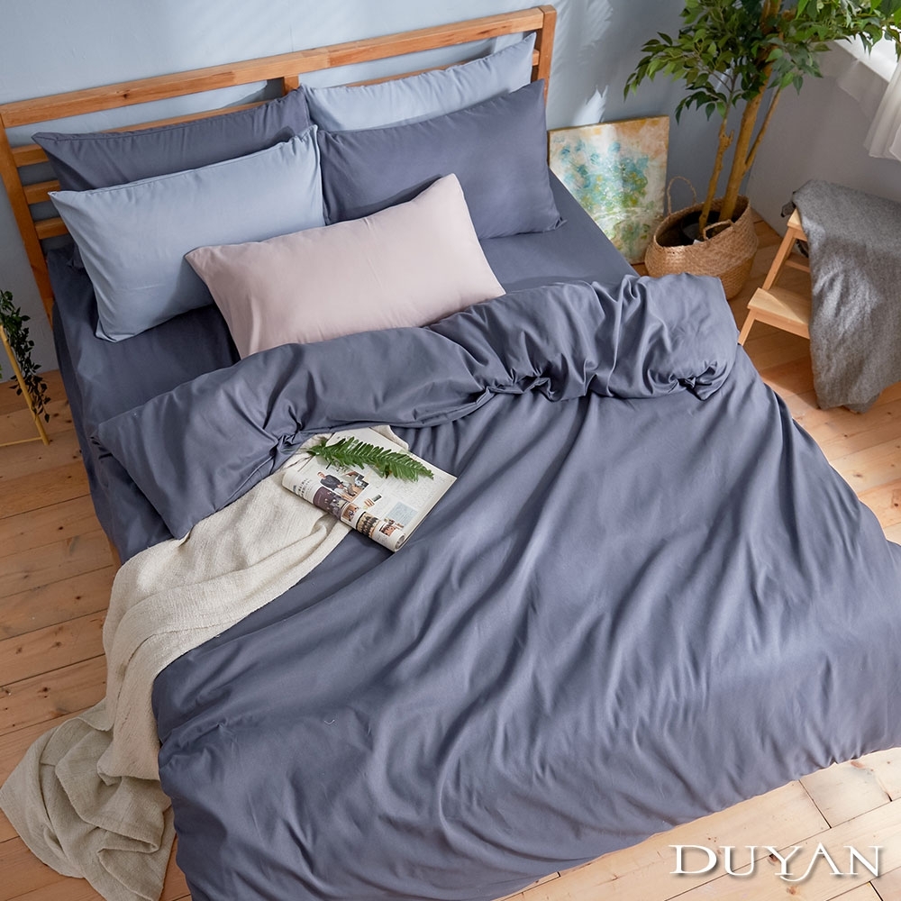 DUYAN竹漾-芬蘭撞色設計-雙人床包被套四件組-靜謐藍 台灣製