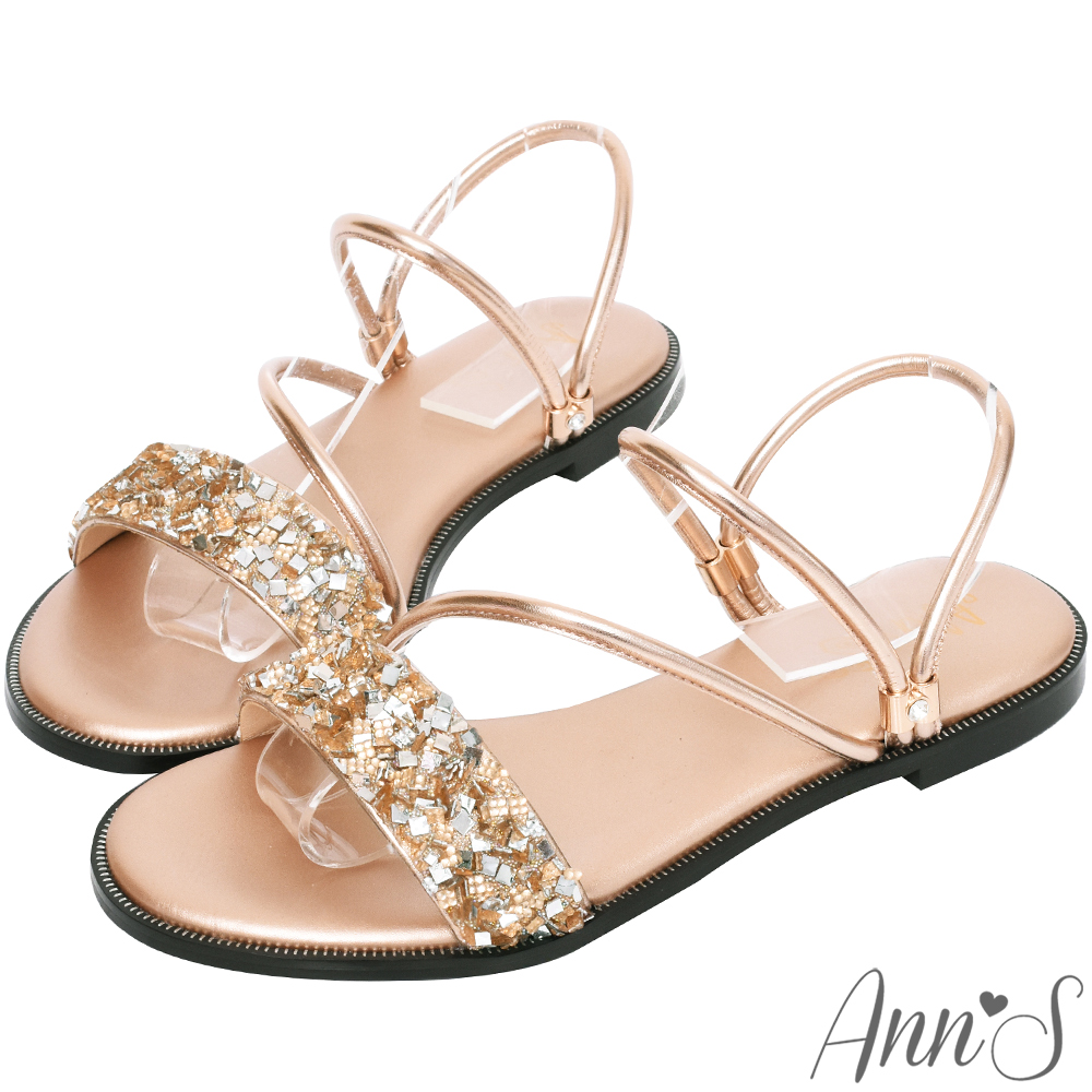 Ann’S鑽石糖碎石曲線寬版兩穿平底涼鞋-玫瑰金